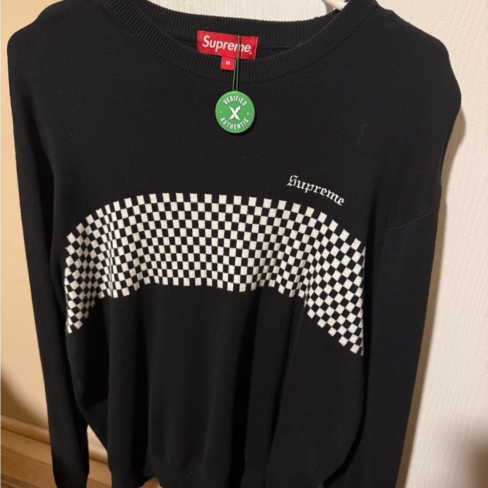 Supreme Black and White Checkered Panel Sweater